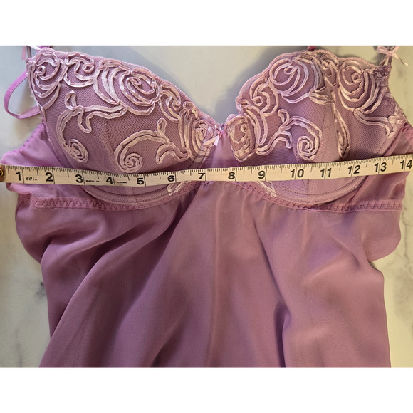 Vintage Y2K Slip Dress Nighty Babydoll Cami Robe Large Lavender Sheer Ruffle - Picture 11 of 13